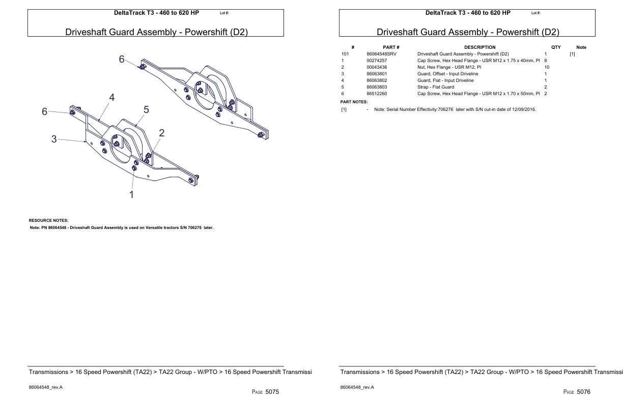 Versatile Tractor DeltaTrack T3 460 to 620 HP Parts Catalog 1