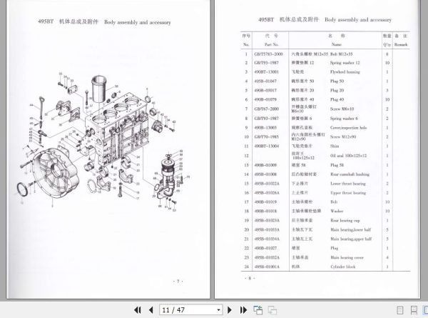 Xinchai Engine 495BPG A495BPG 495BT A495BT Parts Catalog 2008 EN ZH 2