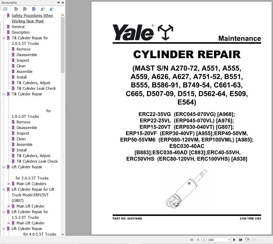 Yale Forklift ERC045VG 070VG Parts Service Manual 2025 1