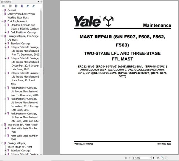 Yale Forklift ERC045VG 070VG Parts Service Manual 2025 3