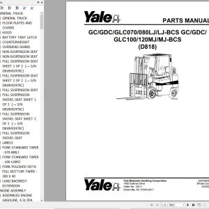Yale Forklift GC070LJ to GLC120MJ BCS D818 Parts Service Manual 2024 1