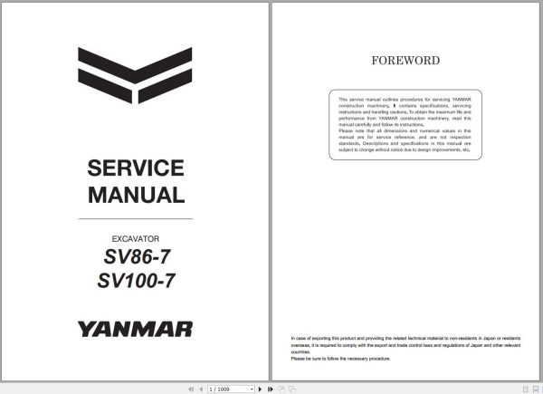 Yanmar Excavator SV86 7 SV100 7 Service Manual MMB69ENMA00200 1