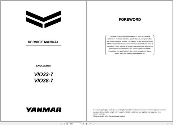 Yanmar Excavator VIO33 7 VIO38 7 Service Manual MMB82ENMA00100 1