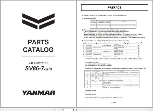 Yanmar Mini Excavator SV86 7 2PB Parts Catalog CPC39ENMA00100 1