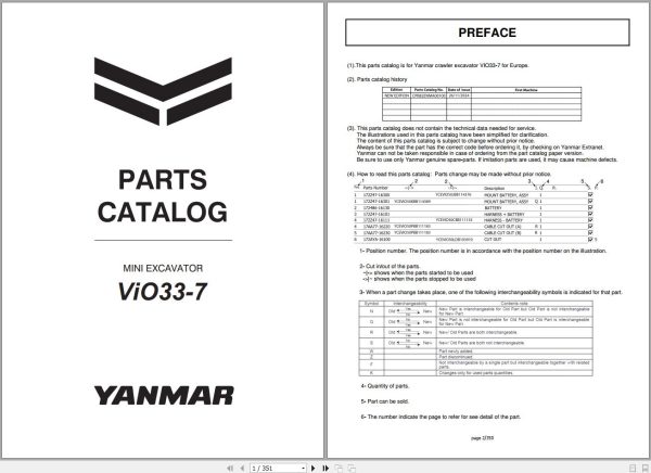 Yanmar Mini Excavator VIO33 7 Parts Catalog CPB82ENMA00100 1