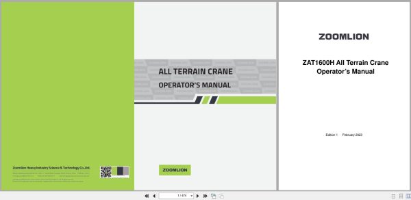 Zoomlion All Terrain Crane ZAT1600H Operators Manual 1