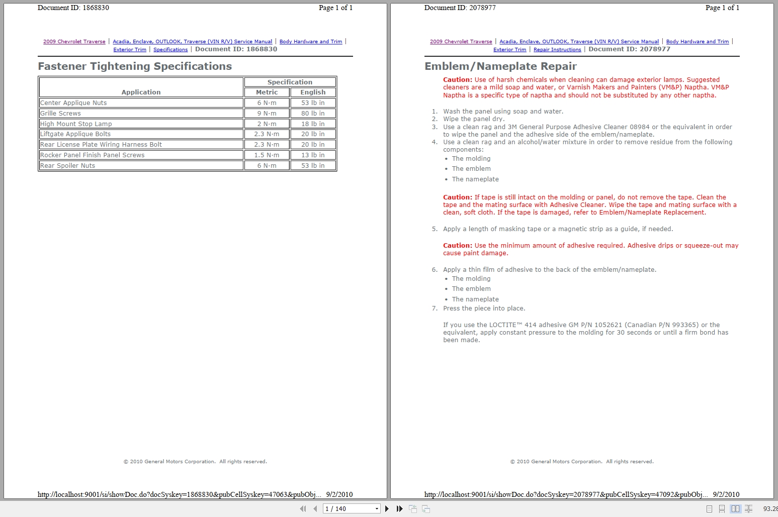 Acadia Enclave Outlook Traverse 2009 Service Manual 1