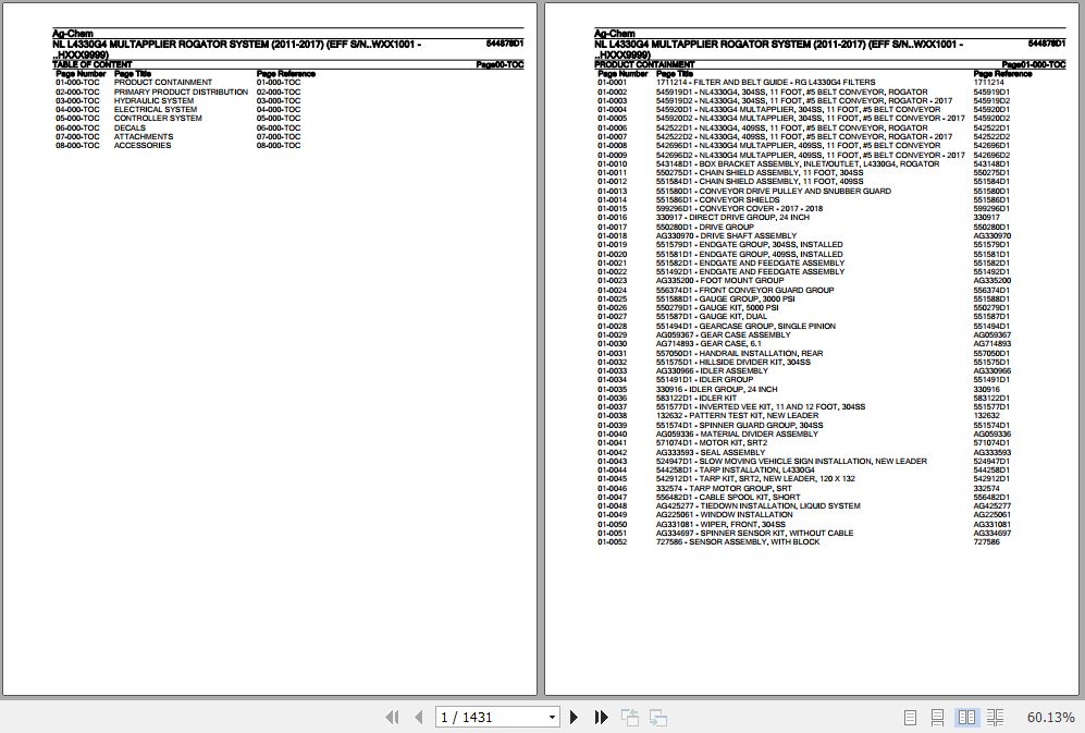 Ag Chem Multapplier Rogator System NL L4330G4 Parts Catalog 544878D1 1