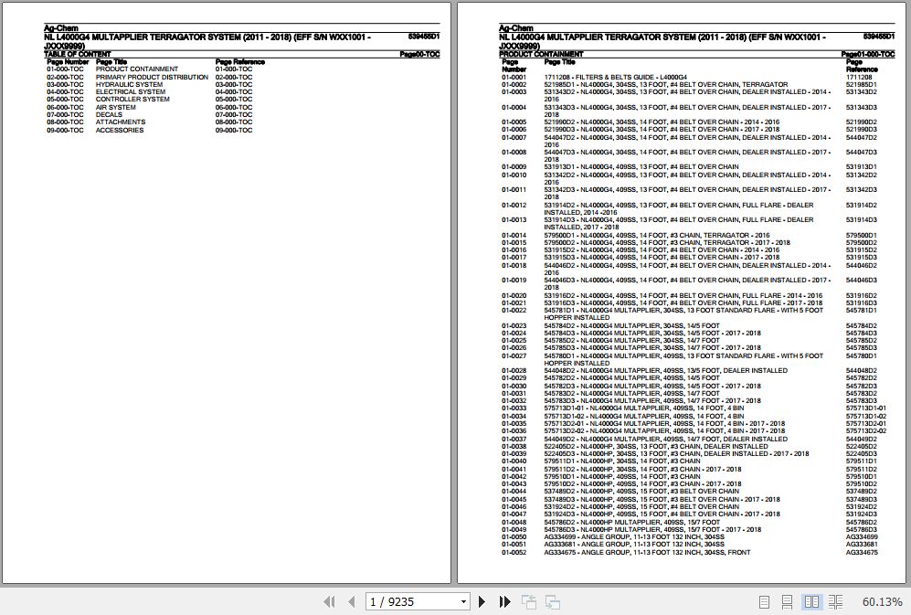 Ag Chem Multapplier Terragator System NL L4000G4 Parts Catalog 539455D1 1