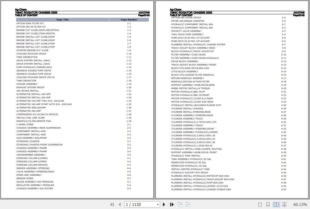 Ag Chem Rogator Chassis 1064C Parts Catalog AG127046 1