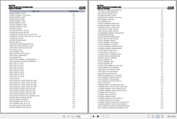 Ag Chem Rogator Chassis 1254C Parts Catalog AG121386 1