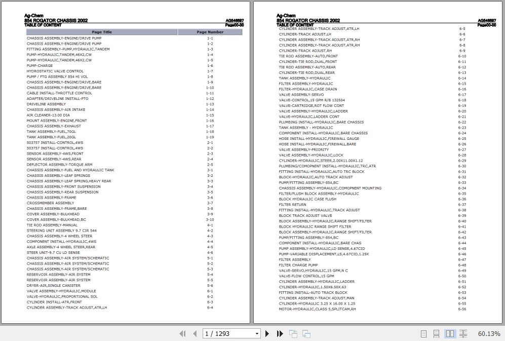 Ag Chem Rogator Chassis 854 Parts Catalog AG546597 1