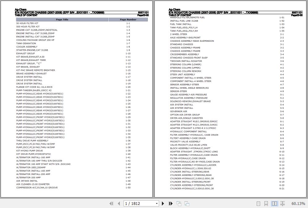 Ag Chem Rogator Chassis 874 Parts Catalog 506711D1 1