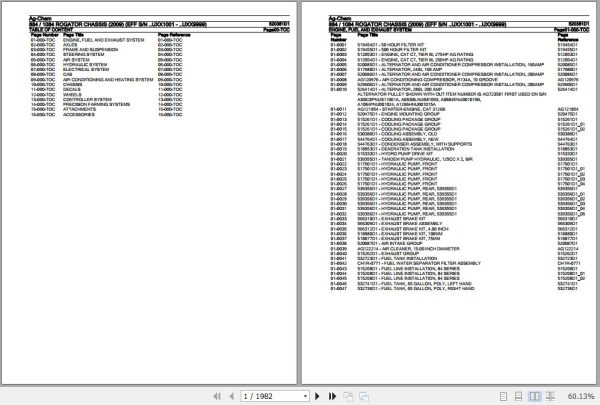 Ag Chem Rogator Chassis 884 1084 Parts Catalog 520361D1 1