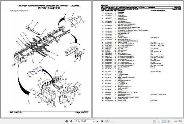 Ag Chem Rogator Chassis 884 1084 Parts Catalog 520361D1 2
