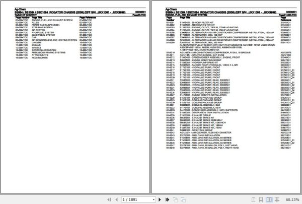 Ag Chem Rogator Chassis SS884 SS1084 SSC1084 Parts Catalog 520362D1 1