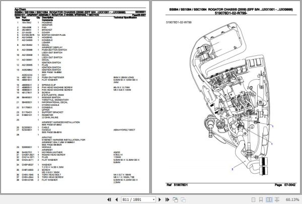 Ag Chem Rogator Chassis SS884 SS1084 SSC1084 Parts Catalog 520362D1 3
