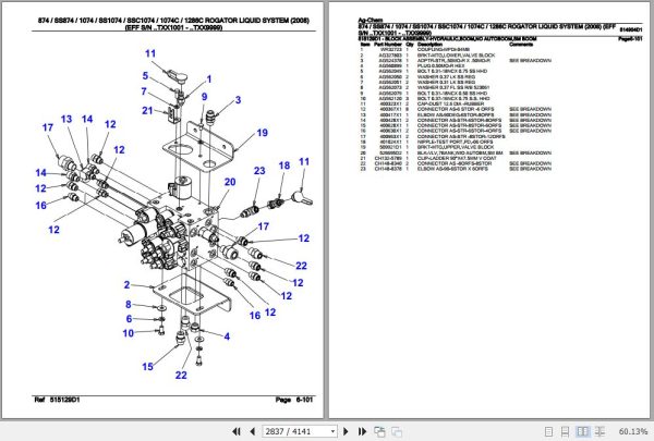 Ag Chem Rogator Liquid System 874 SS874 1074 SS1074 SSC1074 1074C 1286C Parts Catalog 514904D1 2