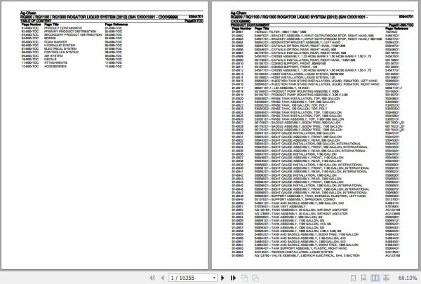 Ag Chem Rogator Liquid System RG900 RG1100 RG1300 Parts Catalog 539447D1 1