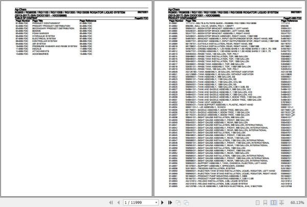 Ag Chem Rogator Liquid System RG900 to RG1300B Parts Catalog 562722D1 1