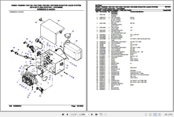 Ag Chem Rogator Liquid System RG900 to RG1300B Parts Catalog 562722D1 3