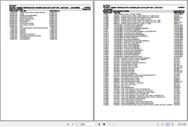 Ag Chem Terragator Chassis TG7300 TG8300 Parts Catalog 537855D1 1