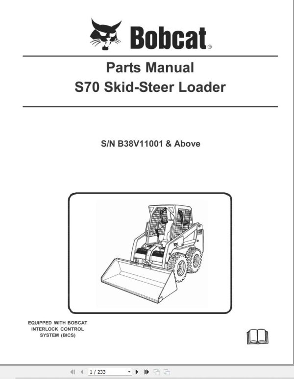 Bobcat Skid Steer Loader S70 Parts Manual 1