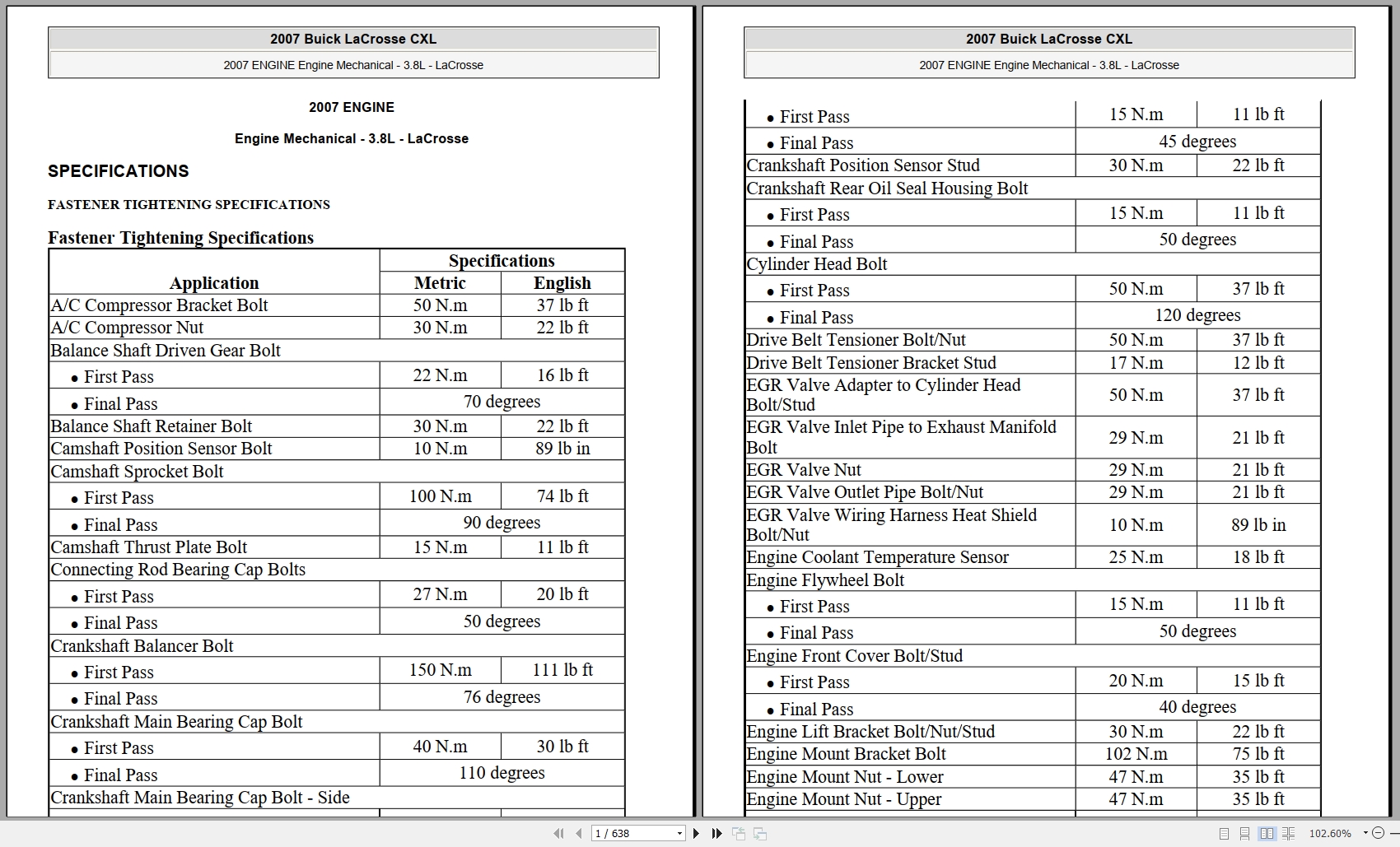 Buick LaCrosse CXL 2008 3.8L Engine Mechanical Manual 1