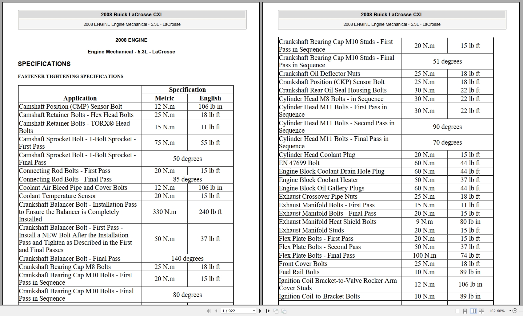 Buick LaCrosse CXL 2008 5.3L Engine Mechanical Manual 1
