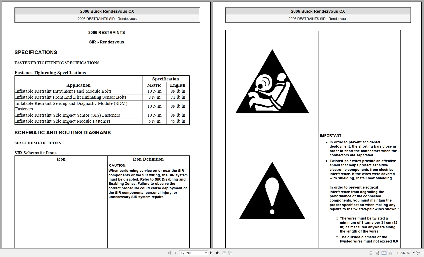 Buick Rendezvous CX 2006 Airbags Mechanical Manual 1