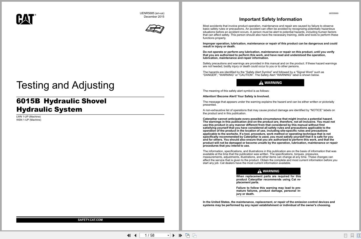 CAT Mining Shovel 6015B Testing and Adjusting UENR5685 1