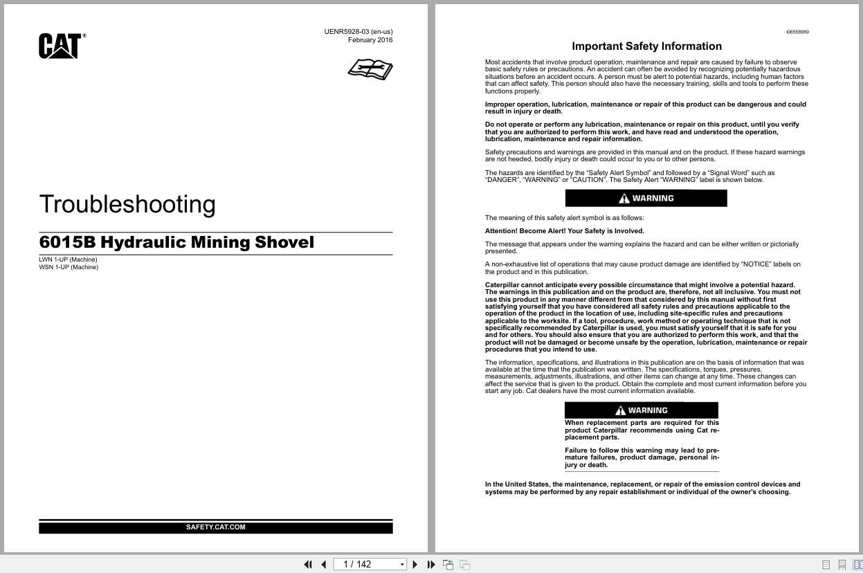 CAT Mining Shovel 6015B Troubleshooting Manual UENR5928 03 1