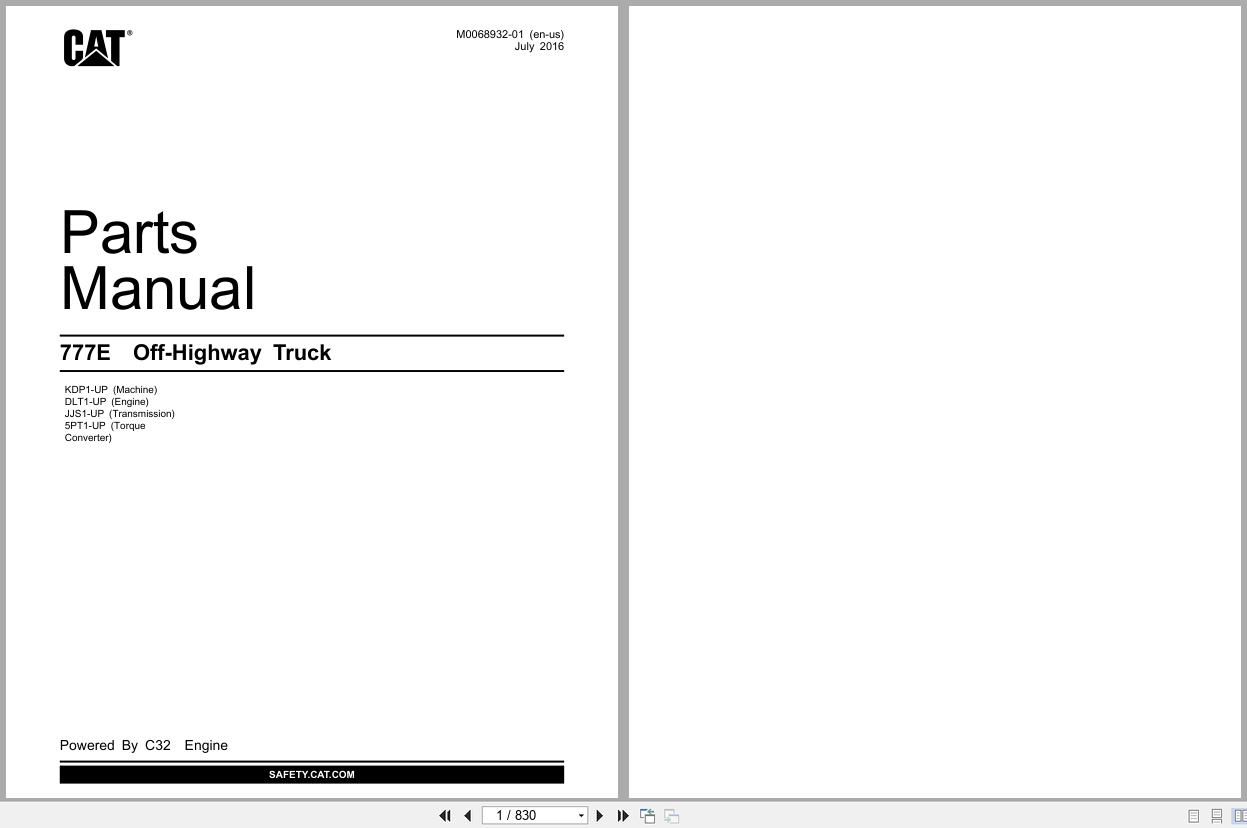 CAT Off Highway Truck 777E Parts Manual M0068932 01 1
