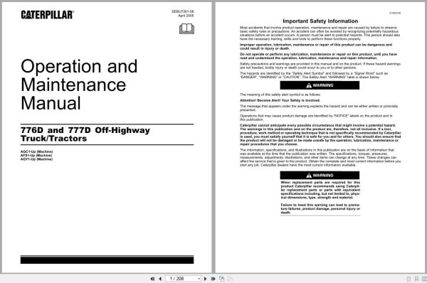 CAT Off Highway Truck Tractors 776D 777D Operation and Maintenance Manual SEBU7261 08 1