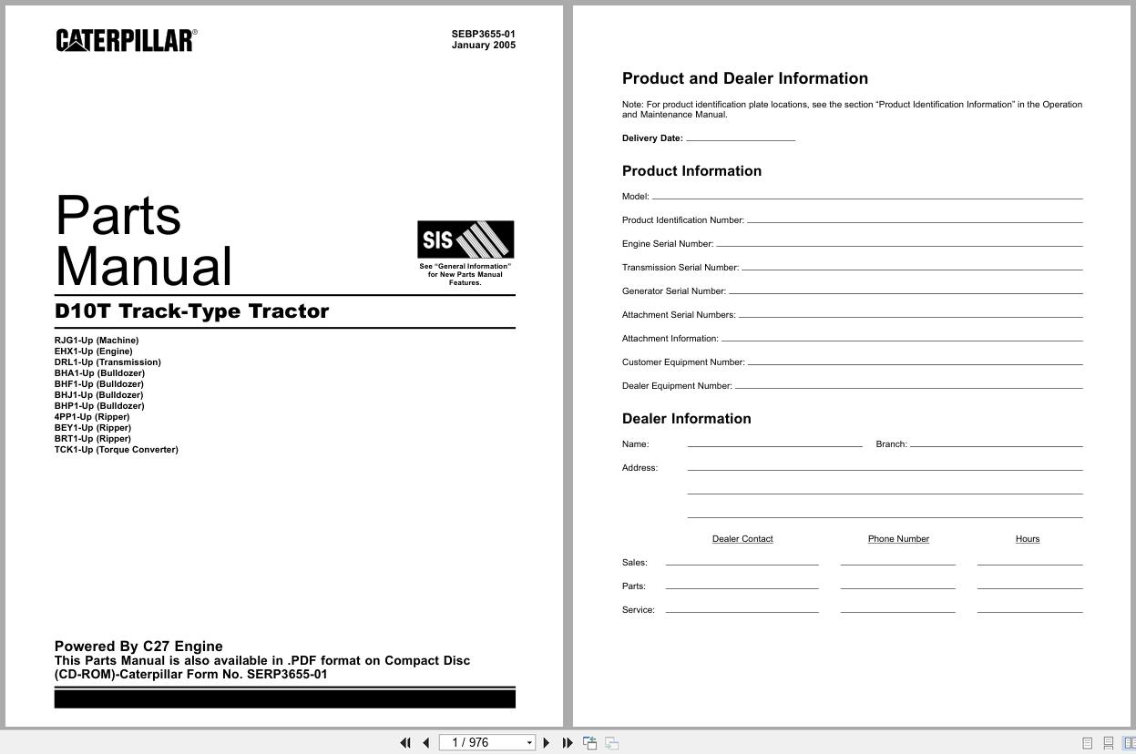 CAT Track Type Tractor D10T Parts Manual SEBP3655 01 1