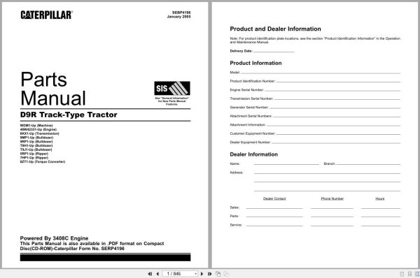 CAT Track Type Tractor D9R Parts Manual SEBP4196 1