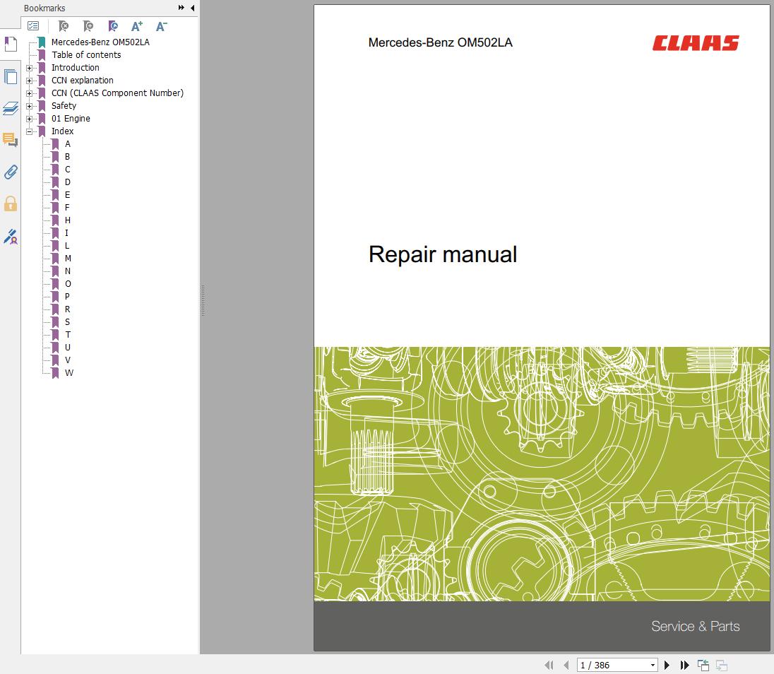 CLAAS Mercedes Benz Engine OM502LA Repair Manual 1
