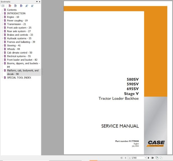Case Tractor Loader Backhoe 580SV 590SV 695SV Stage V Service Manual 91779830 1