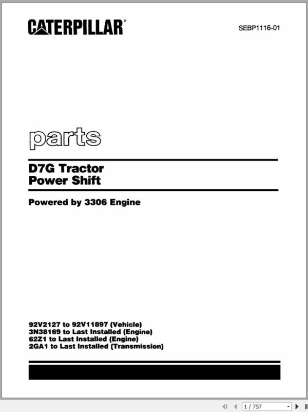 Caterpillar D7G Tractor Power Shift Parts Manual SEBP1116 01 1