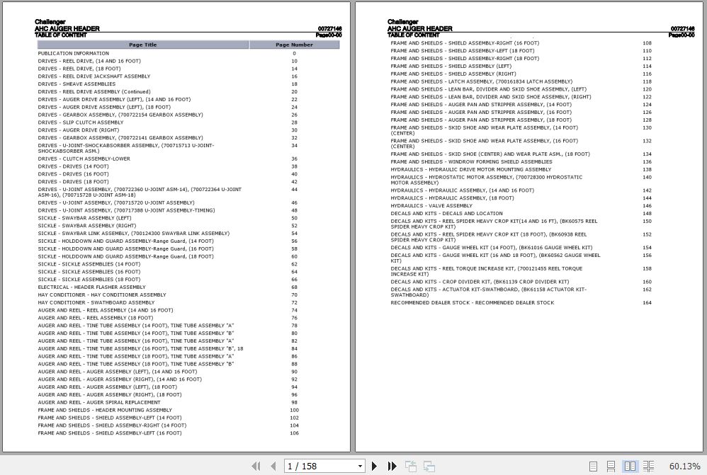 Challenger Auger Header AHC Parts Catalog 00727146 1