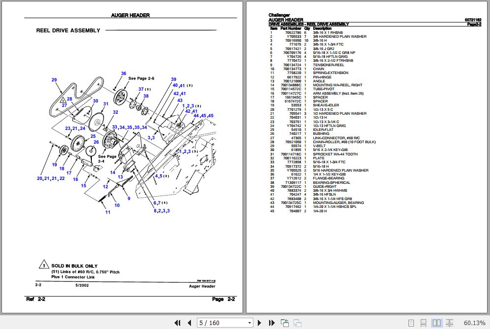 Challenger Auger Header Parts Catalog 00721162