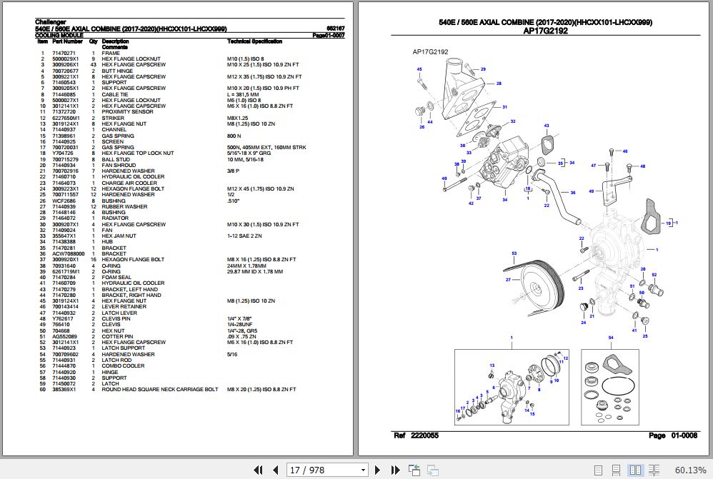 Challenger Axial Combine 540E 560E Parts Catalog 652167