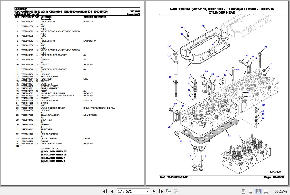 Challenger Combine 520C Parts Catalog 79035259
