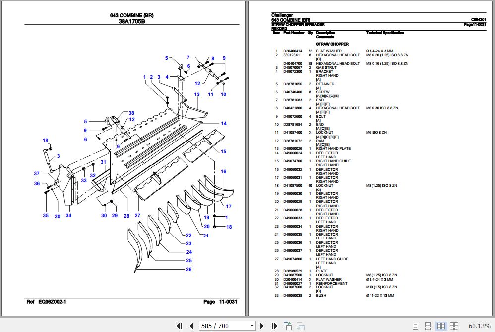 Challenger Combine 643 Parts Catalog C064301