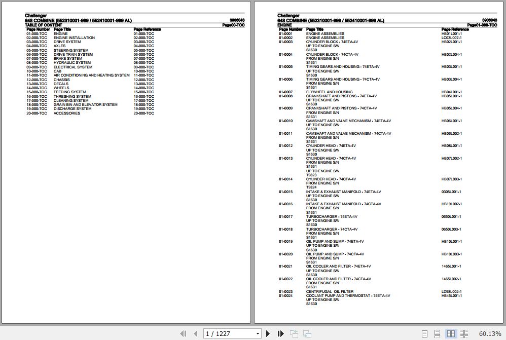 Challenger Combine 648 Parts Catalog 3906043 1