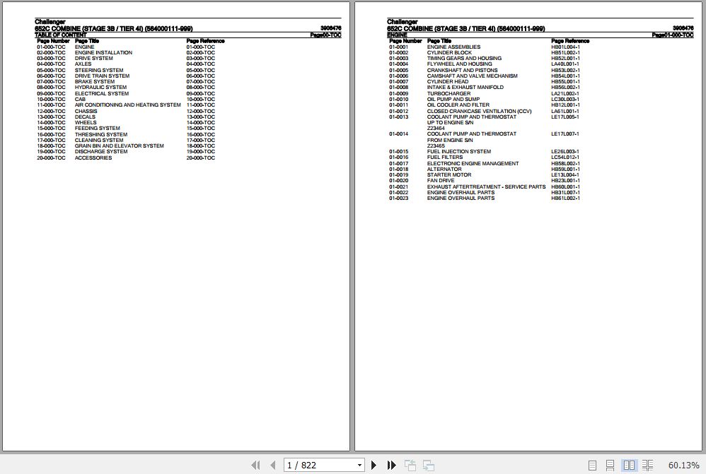 Challenger Combine 652C Parts Catalog 3906476 1