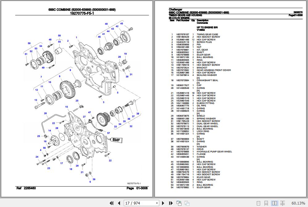 Challenger Combine 688C Parts Catalog 3906270