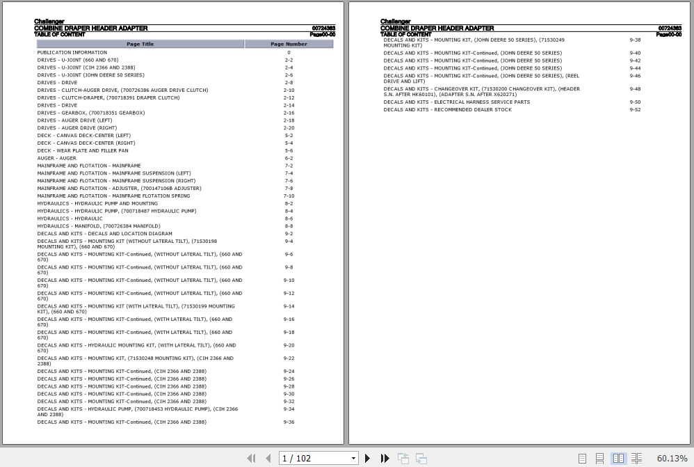 Challenger Combine Draper Header Adapter Parts Catalog 00724383 1