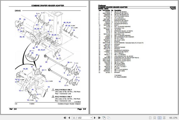 Challenger Combine Draper Header Adapter Parts Catalog 00724383 2