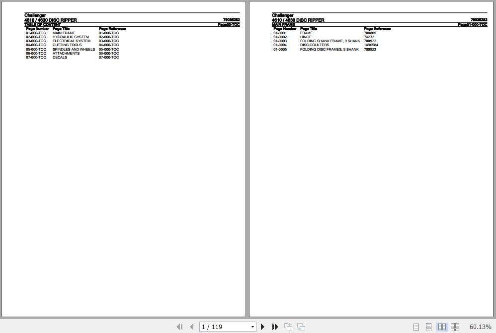 Challenger Disc Ripper 4610 4630 Parts Catalog 79035282
